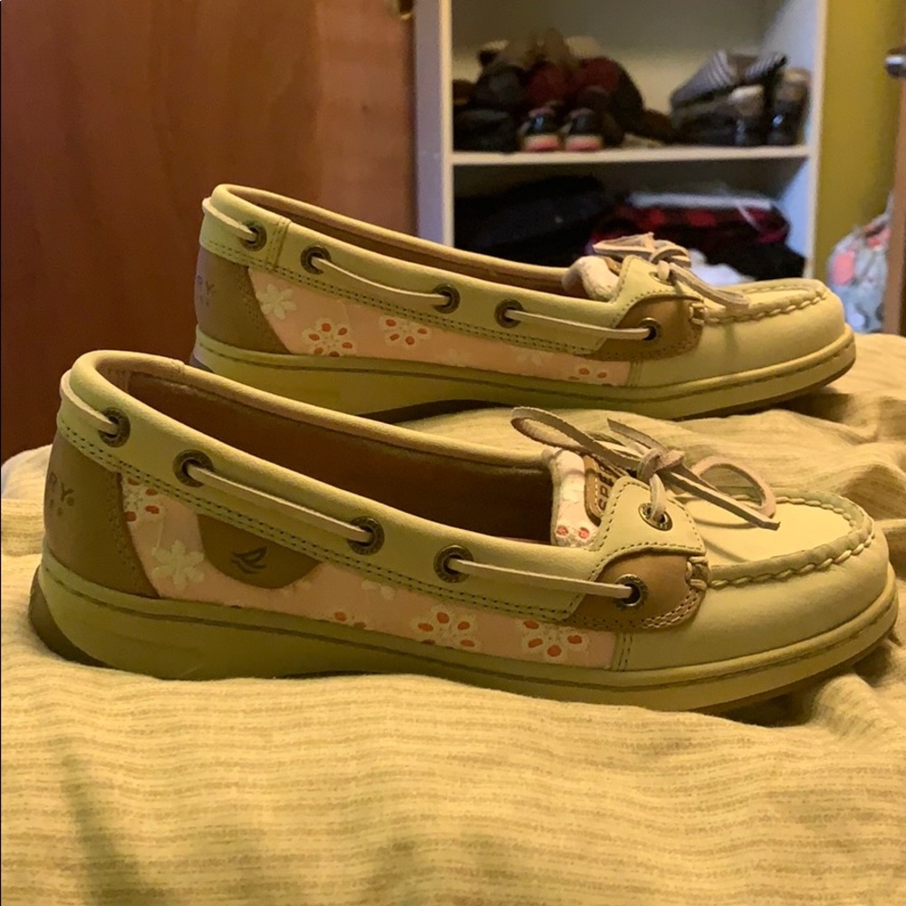Tan & Pink Floral Sperry Top Siders